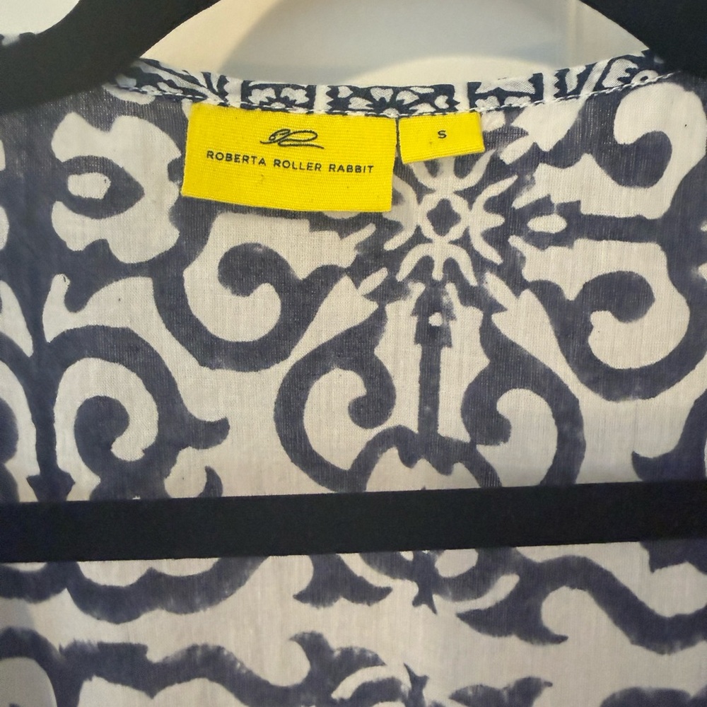 Roberta Roller Rabbit blue white Print Wrap Dress summer Flowy  Sz small